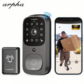 AL501 Arpha 2K WiFi Smart Lock For Door With 32 GB Storage, Multi-Function Entry Lock For Front Door With Keypad: Doorbell, Fingerprint, Key Entry, Password Entry, One-Click Lock/Unlock, App Control, 2-Way Audio, Motion Detection