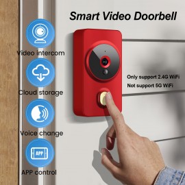 1pc Smart Wireless Doorbell, Smart 2.4G WIFI Video Doorbell, Tuya APP Smart System Control, Two-Way Intercom, Night Vision Function, Video Conversation, Family Helper ( Without Battery)