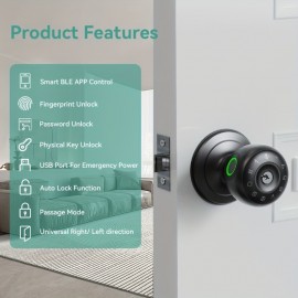 For Smart Wireless Door Knob With Fingerprint, Password & Key Access - Wireless Enabled, Battery-Powered Aluminum Alloy Lock For Home And Office Security - Keyless Entry Door Lock