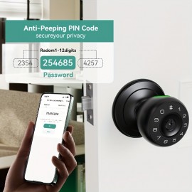 For Smart Wireless Door Knob With Fingerprint, Password & Key Access - Wireless Enabled, Battery-Powered Aluminum Alloy Lock For Home And Office Security - Keyless Entry Door Lock