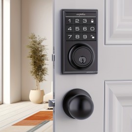Keyless Entry Door Lock Set with 2 Knobs, Smart Keypad Deadbolt Door Lock, 100 Codes for Front Door, Auto Lock, APP Control, Easy Installation, One Time Code, Anti-peeping, One Touch Lock, Designed for Bedroom.office, Warehouse, Zinc Alloy Black.