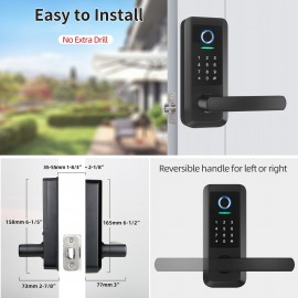 Black Fingerprint Door Lock, Heavy Duty Keyless Entry Door Lock, Smart Door Lock, WiFi Keypad Door Locks, Electronic Digital Lock With Reversible Handle, Free App, Fobs, Code