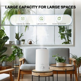 Humidifiers For Bedroom, 4L Top Fill Cool Mist Humidifiers For Home Large Room, Baby Nursery And Plant, Easy To Clean Air Humidifier With Oil Diffuser, Night Light, 360° Nozzle, Quiet, 50 Hours