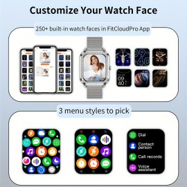Smart watch suitable for iPhone and Android phones (answering/making calls), men and women's smart fitness tracker watch, sleep monitoring step count calorie counter strap includes (silver steel+light purple+white glue silver buckle)