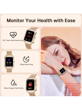 Ladies smartwatch (answer/dial), touchscreen smartwatch with wireless calling, voice assistant, 20 sport modes, music player, pedometer, multiple functions, ideal home gift (including strap: gold, pink, burgundy)
