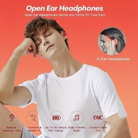 Wireless Open Ear Headphones, Clip on Earbuds for Android/iPhone, Air conduction earbuds with charging case