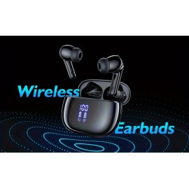 Wireless Earbuds BT Earbuds Built In Noise Reduction Mic  With LED Power Display Charging Case Stereo Bass Earphones Clear Call Earphones For Sports Workout