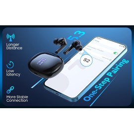 Wireless Earbuds BT Earbuds Built In Noise Reduction Mic  With LED Power Display Charging Case Stereo Bass Earphones Clear Call Earphones For Sports Workout