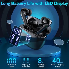 Wireless Earbuds BT Earbuds Built In Noise Reduction Mic  With LED Power Display Charging Case Stereo Bass Earphones Clear Call Earphones For Sports Workout