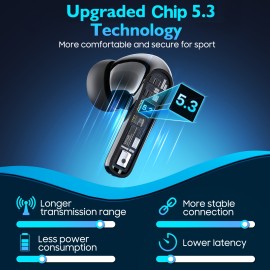 Wireless Earbuds BT Earbuds Built In Noise Reduction Mic  With LED Power Display Charging Case Stereo Bass Earphones Clear Call Earphones For Sports Workout