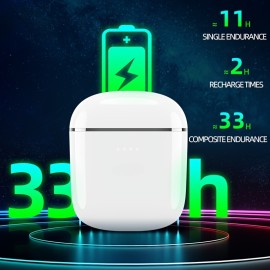 Wireless Headphones White Wireless Earbuds Semi-in-ear Noise Reduction Voice Control Heavy Bass Stereo Play Music Sports Cycling Talk EQ Tuning 33h High Energy Life Residual Battery Display Festive Gifts