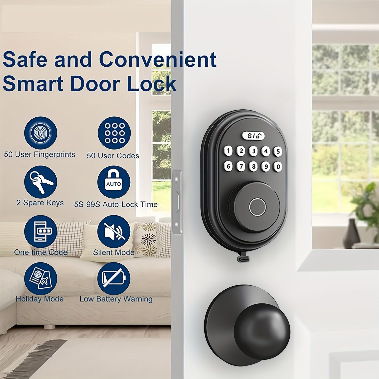 for smart keyless entry deadbolt lock with fingerprint keypad usb battery powered non waterproof metal door knob for front doors details 2
