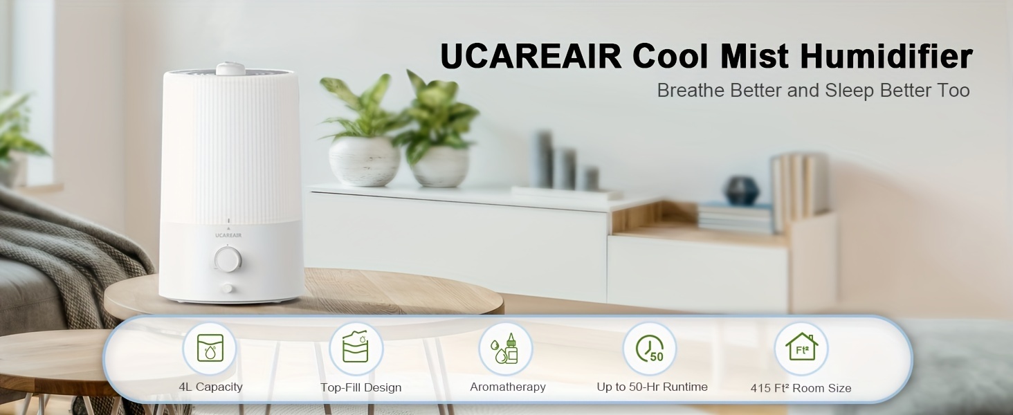 humidifiers for bedroom 4l top fill cool mist humidifiers for home large room baby nursery and plant easy to clean air humidifier with oil diffuser night light 360 nozzle quiet   details 0