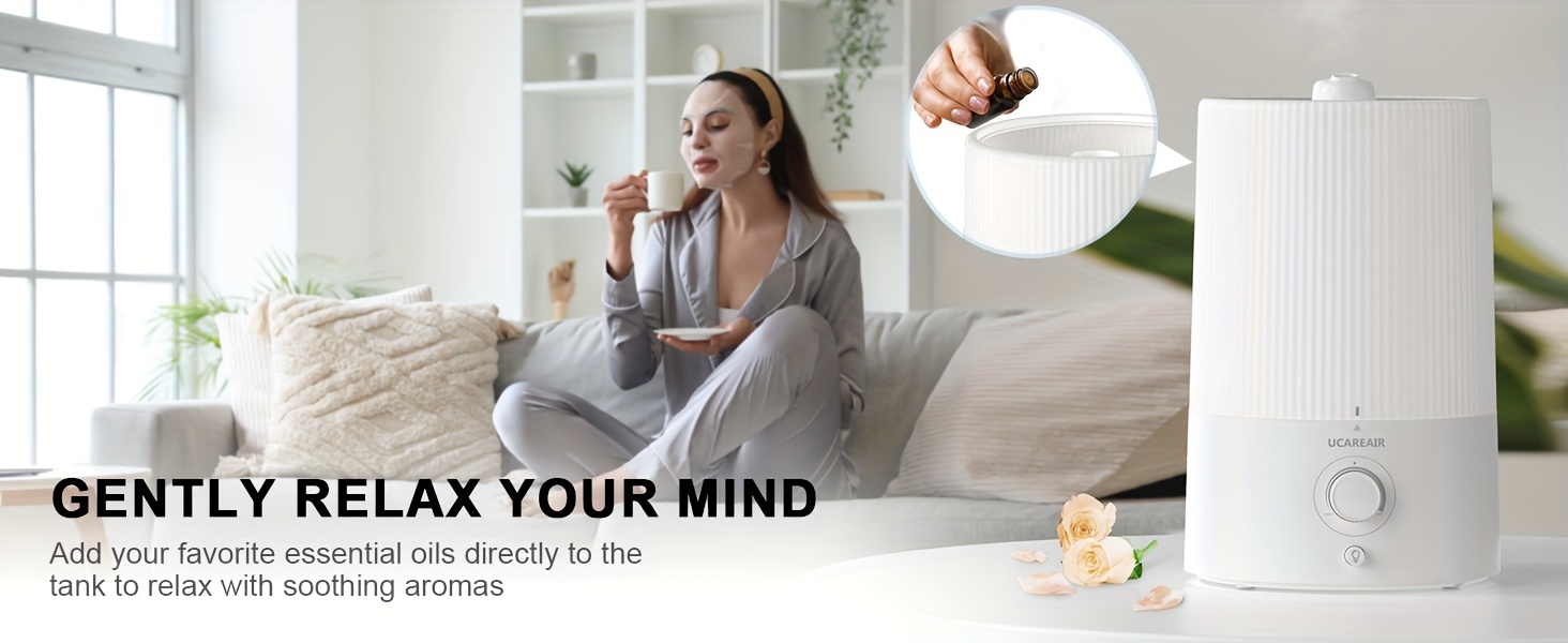 humidifiers for bedroom 4l top fill cool mist humidifiers for home large room baby nursery and plant easy to clean air humidifier with oil diffuser night light 360 nozzle quiet   details 2