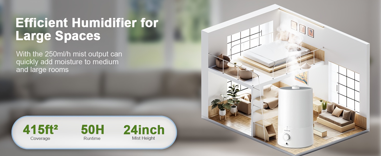 humidifiers for bedroom 4l top fill cool mist humidifiers for home large room baby nursery and plant easy to clean air humidifier with oil diffuser night light 360 nozzle quiet   details 3