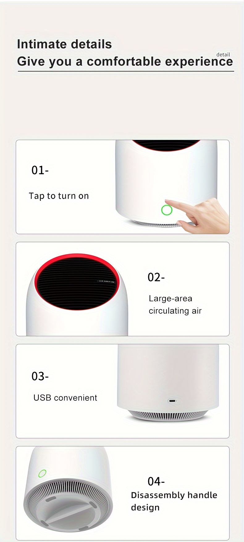 2024 new   small household usb silent odor removal smoke dust mini portable purifier details 11