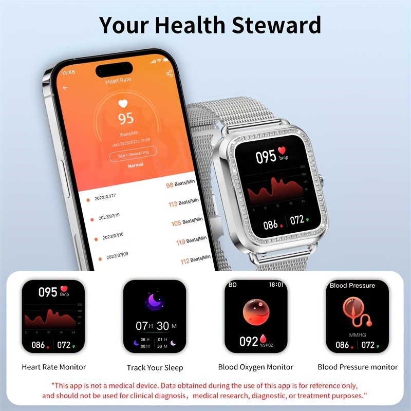 a smartwatch suitable for iphone and android phones answering making calls a mens and womens smart fitness tracking watch sleep monitoring step count calorie count watch strap including silver steel light purple white glue silver buckle details 3
