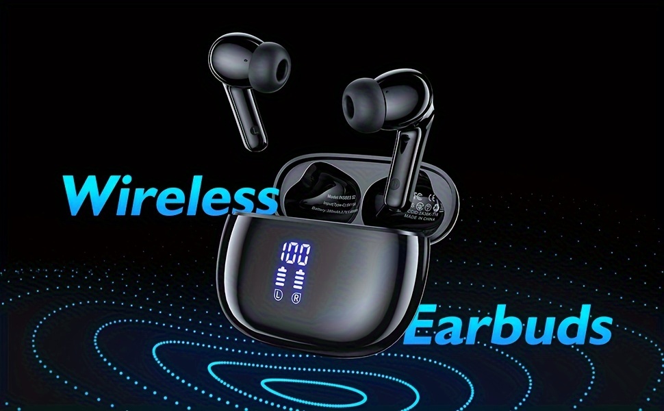 wireless earbuds   built in noise reduction mic with led power display charging case stereo bass earphones clear call earphones for sports workout details 0