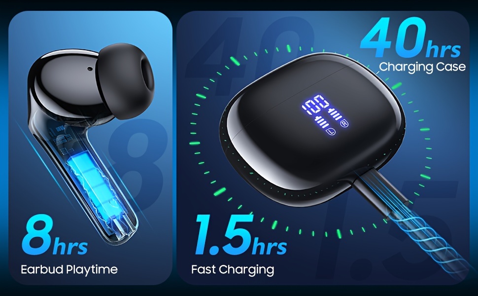 wireless earbuds   built in noise reduction mic with led power display charging case stereo bass earphones clear call earphones for sports workout details 1