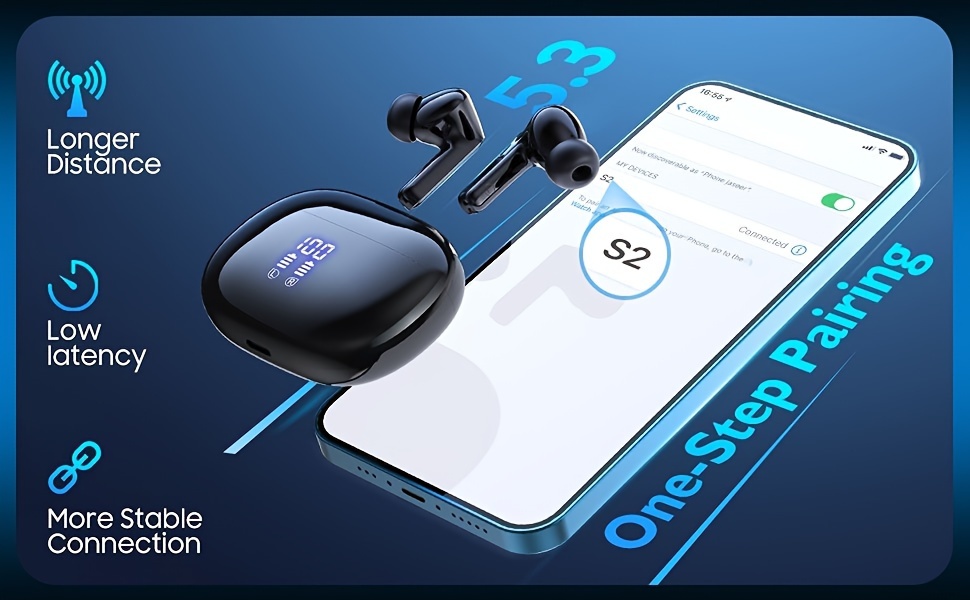 wireless earbuds   built in noise reduction mic with led power display charging case stereo bass earphones clear call earphones for sports workout details 2