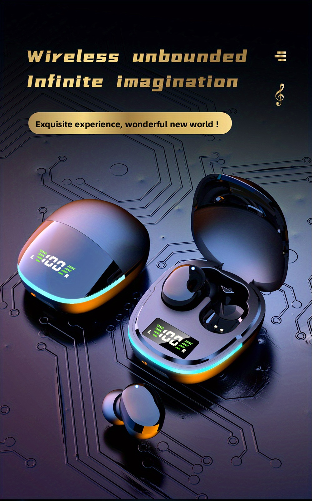 2024 year new wireless earphones headphones with led display touch in eartws wireless earbuds sports music game headset for ios android details 0